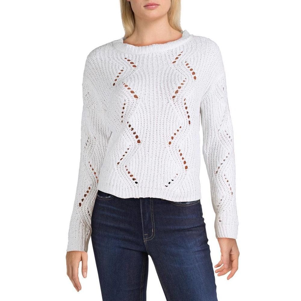 Love by Design Open Knit Crew Neck Long Sleeve Sweater White Pullover Size XL